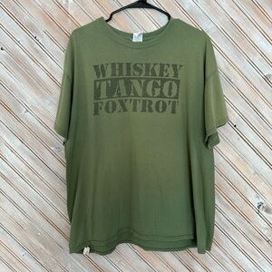 Whiskey Tango Foxtrot WTF Army Code Gildan Army Green Graphic Tee Shirt